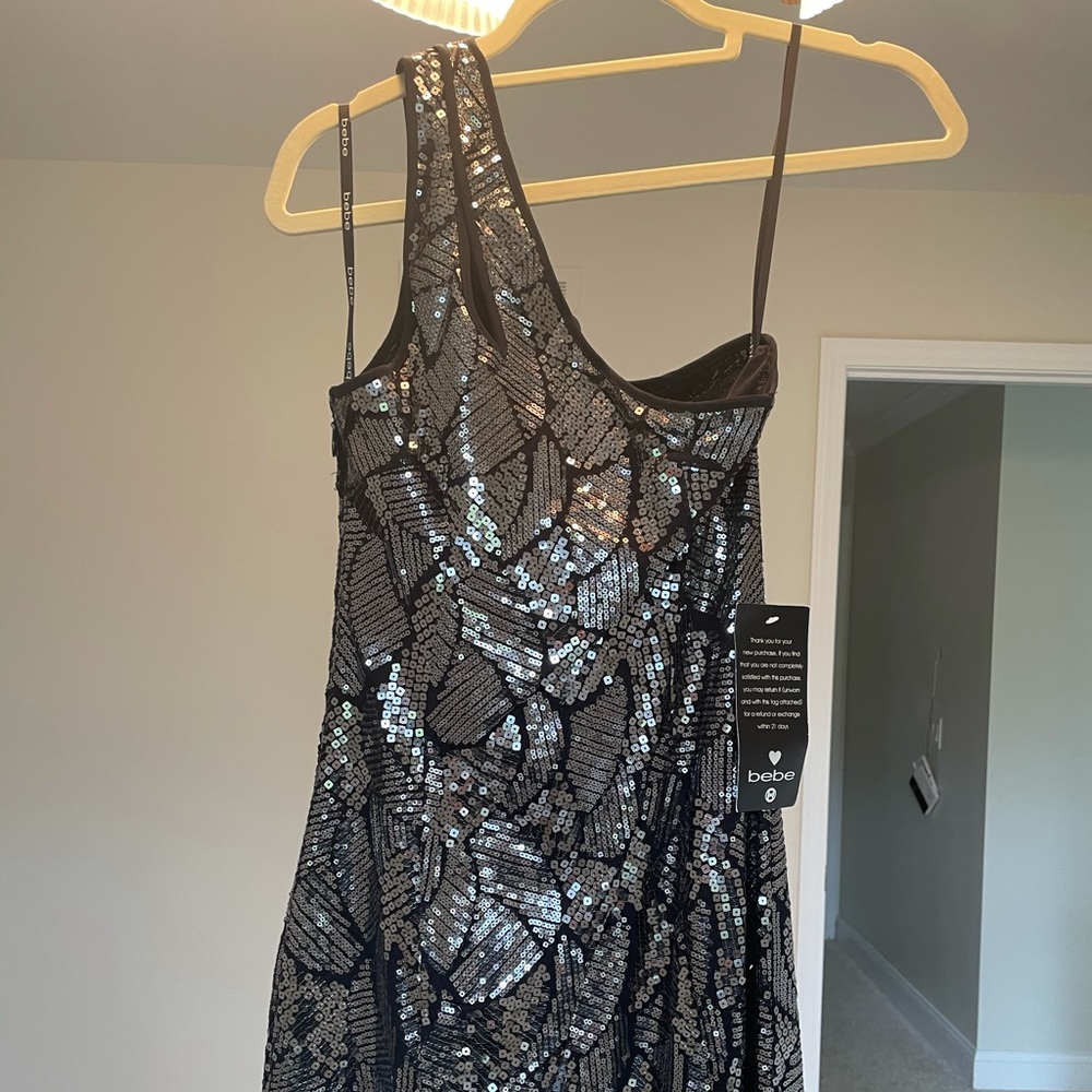 Bebe dress black and silver sequins brand new